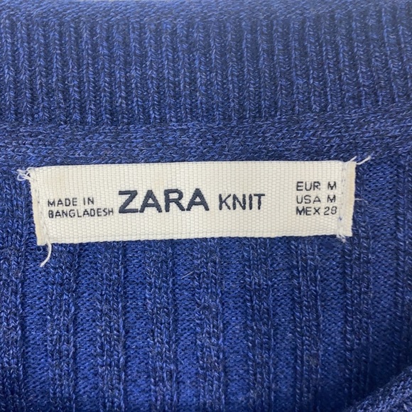 Zara Knit Women's Blue Ribbed Knit Short-Sleeve Crew Neck Dress size Medium - Picture 5 of 7